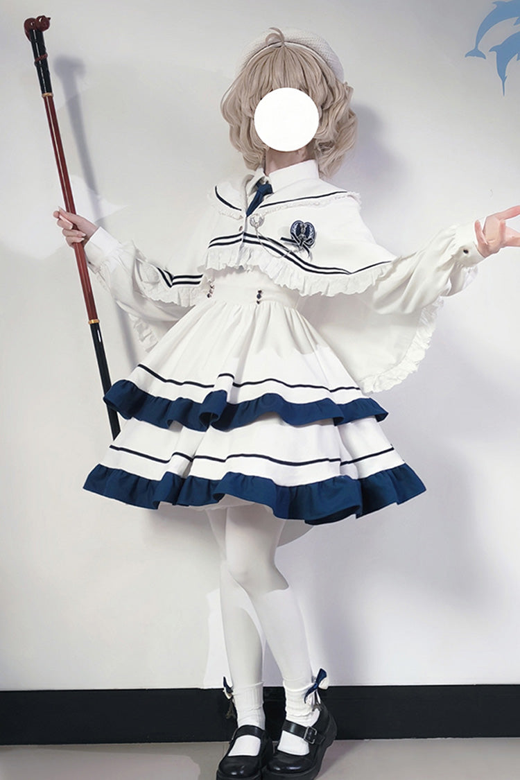 White Long Sleeves Double-Layered Ruffle Sweet College Style (Dress Only) detail view 4