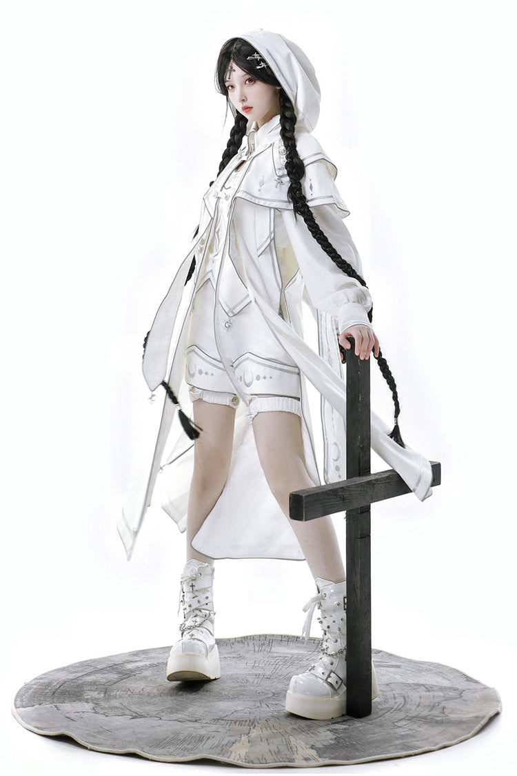 White Bionic Dimension Futuristic Mechanical Style Print Ouji Fashion Lolita Shorts - Product - 5