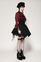 Red Multi-Layered Frilly Lace Long Hime Sleeves Lace-Up Women's Gothic Blouse - Product - 2