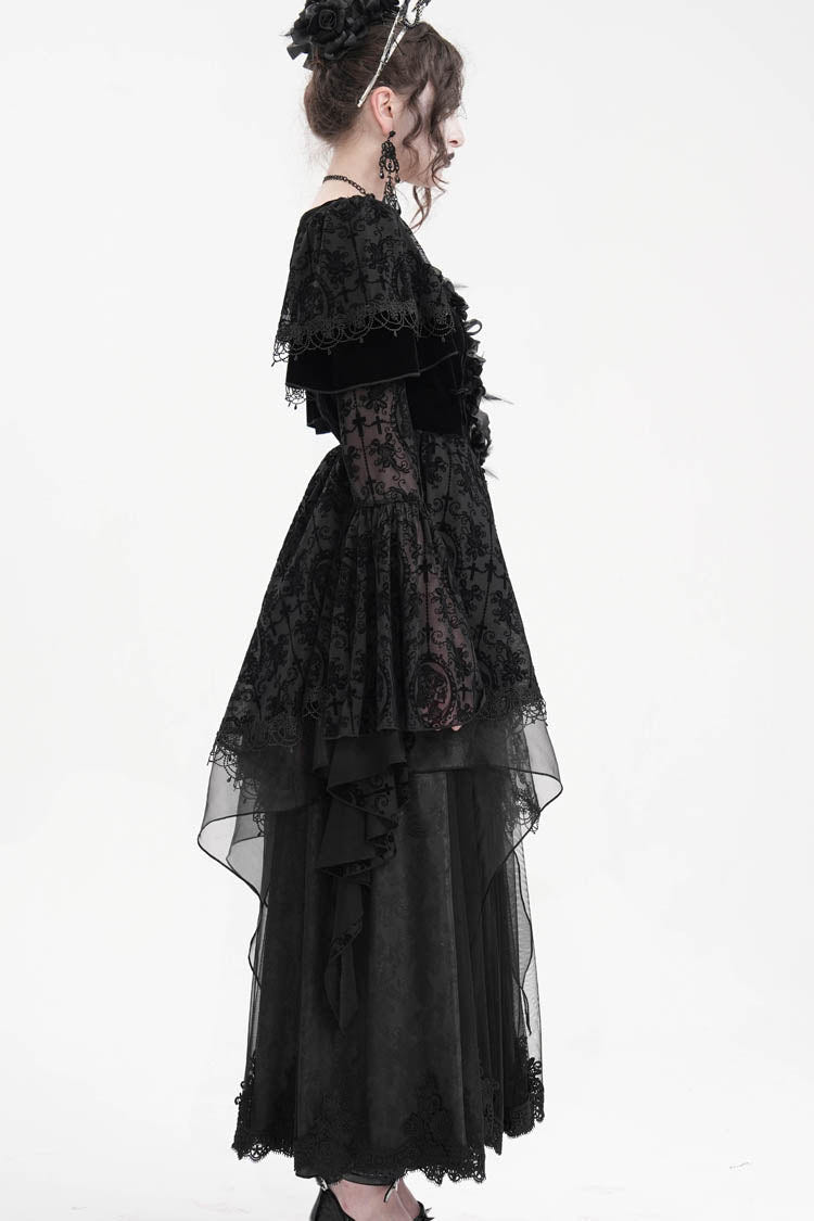 Black Crochet Long Sleeves Hanayome Lace Women's Gothic Dress - Product - 6