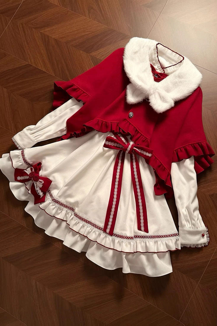 Red/White [Red Vow] Stand Collar Long Sleeves Multi-Layered Ruffled Bow Sweet Lolita Dress - Product - 15