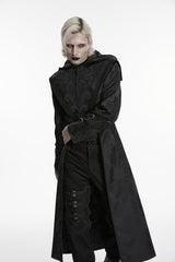 Black Long Sleeves Jacquard Embroidered Spliced Lace Hooded Color-Blocked Men's Punk Cool Coat - Product - 7