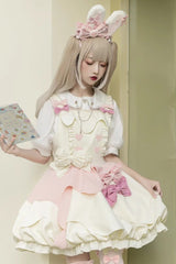 Pink/White [Milk Fufu] Sleeveless Ruffle Bowknot Sweet Lolita Jsk Dress - Pink/White - 1