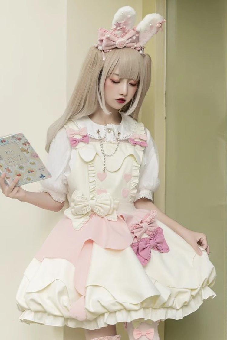 Pink/White [Milk Fufu] Sleeveless Ruffle Bowknot Sweet Lolita Jsk Dress - Pink/White - 1