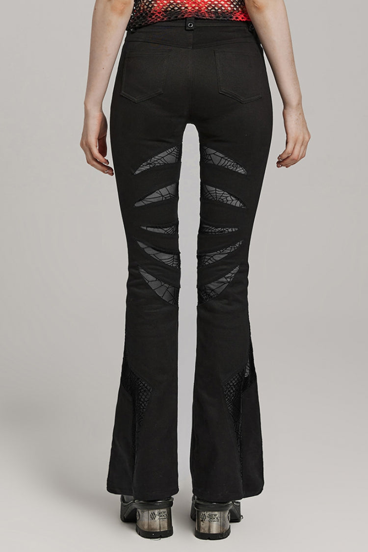 Spiderweb Claw Print Mesh Women's Gothic Flared Pants 2 Colors - Product - 3
