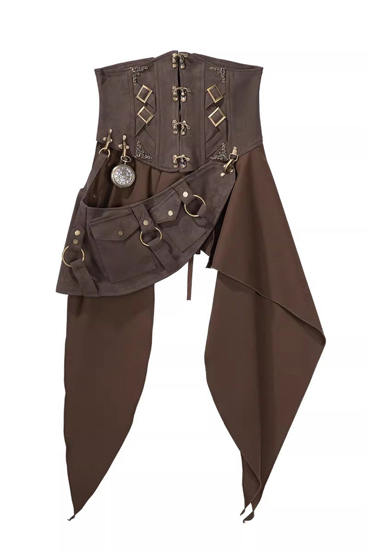 White/Brown [Time Capsule Pirate Style] Long Sleeves Ruffled Irregular Gothic Vintage Elegant Lolita Skirt Set - Waist-Cincher(Only) - 13