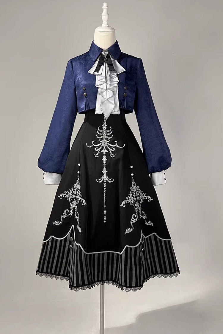 Black Printed Embroidered Gothic Vintage Elegant Lolita Jsk Dress Set - Product - 3