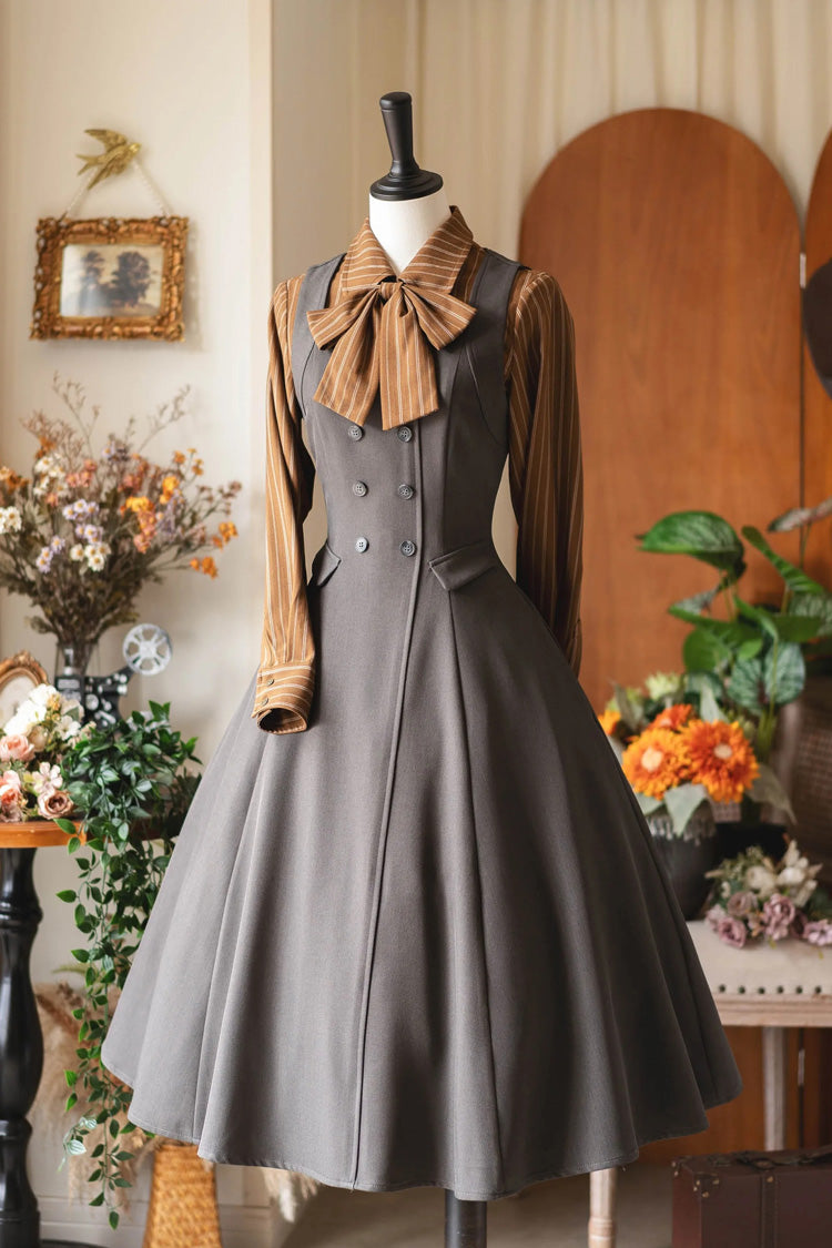 Grey [Misty Shirt Forest] Square Collar Sleeveless Ruffled British Style Classic Vintage Elegant Lolita Jsk Dress - Product - 4