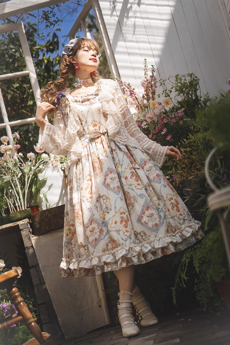 Cat Rose Tea Sleeveless Print Ruffle Bowknot Sweet Lolita Jumper Dress Version2 3 Colors - Product - 6