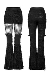 Black Stitching Mesh Ripped Women's Punk Flared Pants - Product - 5
