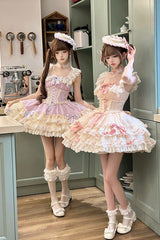 Purple [Flory Butterfly] Double-Layered Ruffle Bowknot Lace Lace-Up Sweet Ballet Lolita Jsk Dress - Product - 9