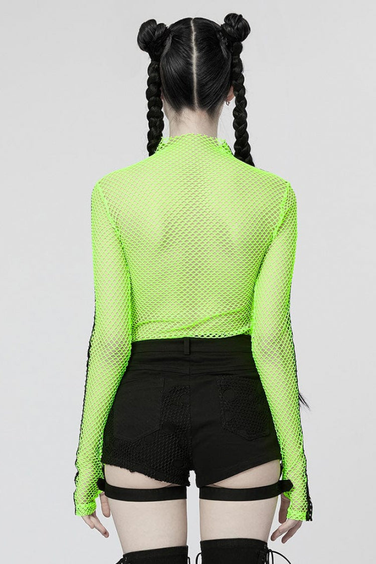 Perspective Mesh Elastic Ribbon Style Slim Sexy Punk Women's T-Shirt 3 Colors - Product - 7