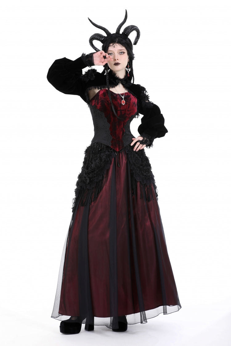 Black Long Lantern Sleeves Lace Spliced Velvet Women's Gothic Cape - Product - 8