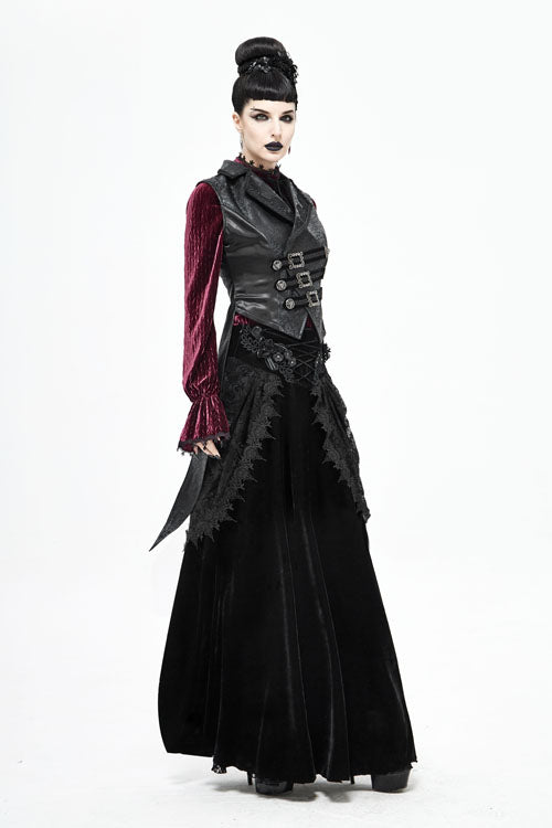 Black Velvet Cardigan Mid Waist Gothic Skirt - Product - 3