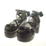 Brown Round Toe Cross Straps Platform Heel High Lolita Shoes - Brown - 1