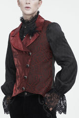 Red Embossed Feather Men's Gothic Waistcoat - Red - 1