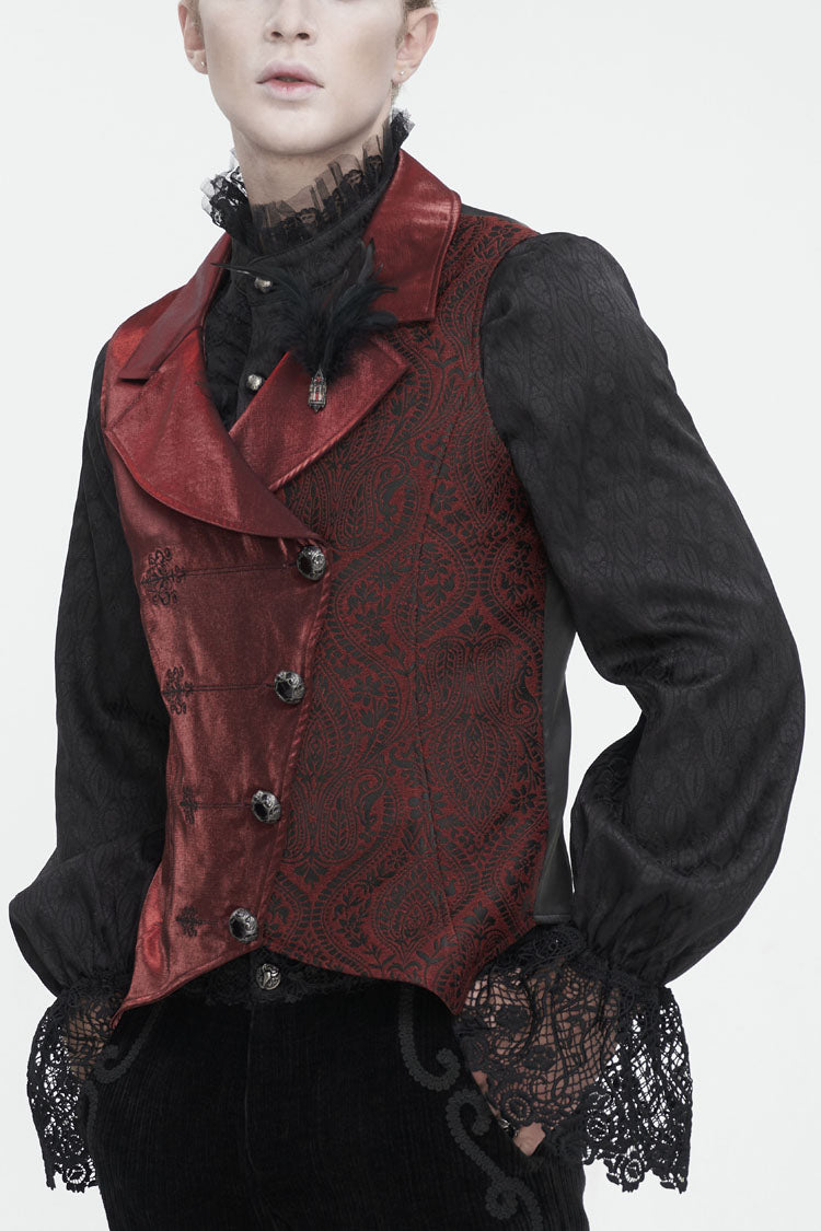 Red Embossed Feather Men's Gothic Waistcoat - Red - 1