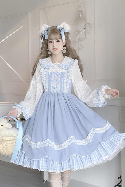 Blue Lapel Collar Bowknot Multi-Layer Ruffled Sweet Lolita JSK Dress - Product - 8