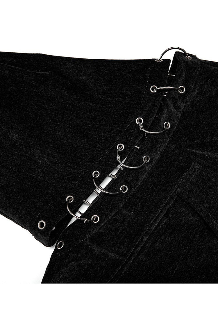 Black Punk Loose Velvet Two Way Split Detachable Long Sleeve Irregular Hem Long Pocket Women's Shirt - Product - 8
