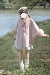 Pink Long Sleeves Lace Sweet Japanese Lolita Fluffy Cloak Coat - Product - 5