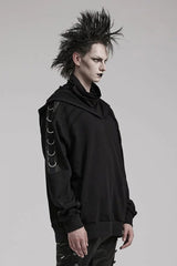 Black High Collar Long Sleeves Stitching Hooded Mens Steampunk Jacket - Product - 2