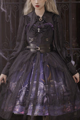 Black Witch Town Print With Veil Gothic Lolita JSK Dress - Black - 1