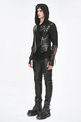 Black Zipper Faux Leather Men's Punk Waistcoat - Product - 6