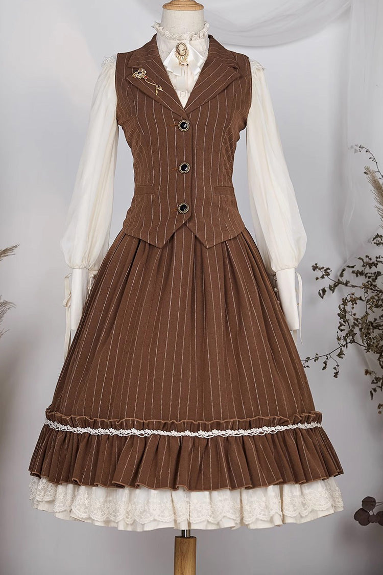Multi-layer Striped Print Ruffle Sweet College Style Elegant Lolita Skirt 3 Colors - Product - 17