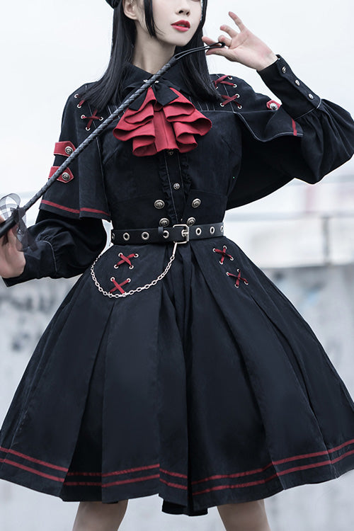 Black Punishment Execution Officer Series Military Style Shirt and Skirt Set Gothic Lolita Dress - Black - 1