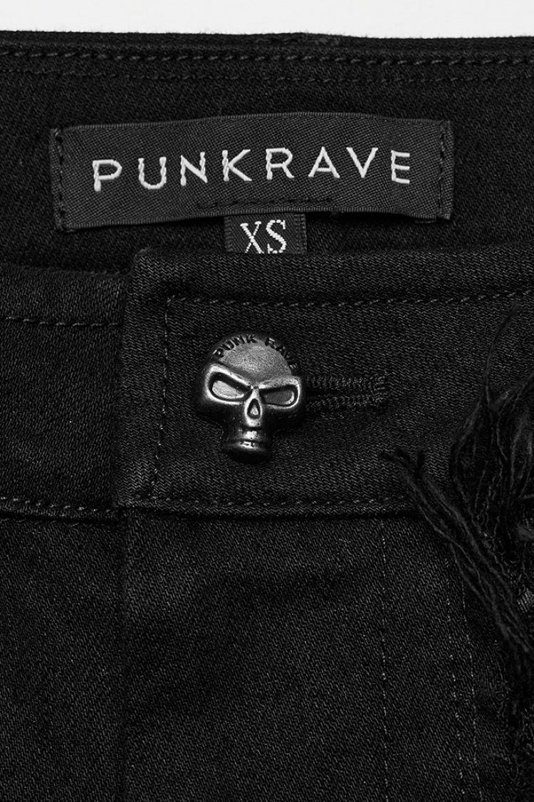 Black Hole Eyes Buckle Unedged Flared Women's Punk Pants - Product - 5