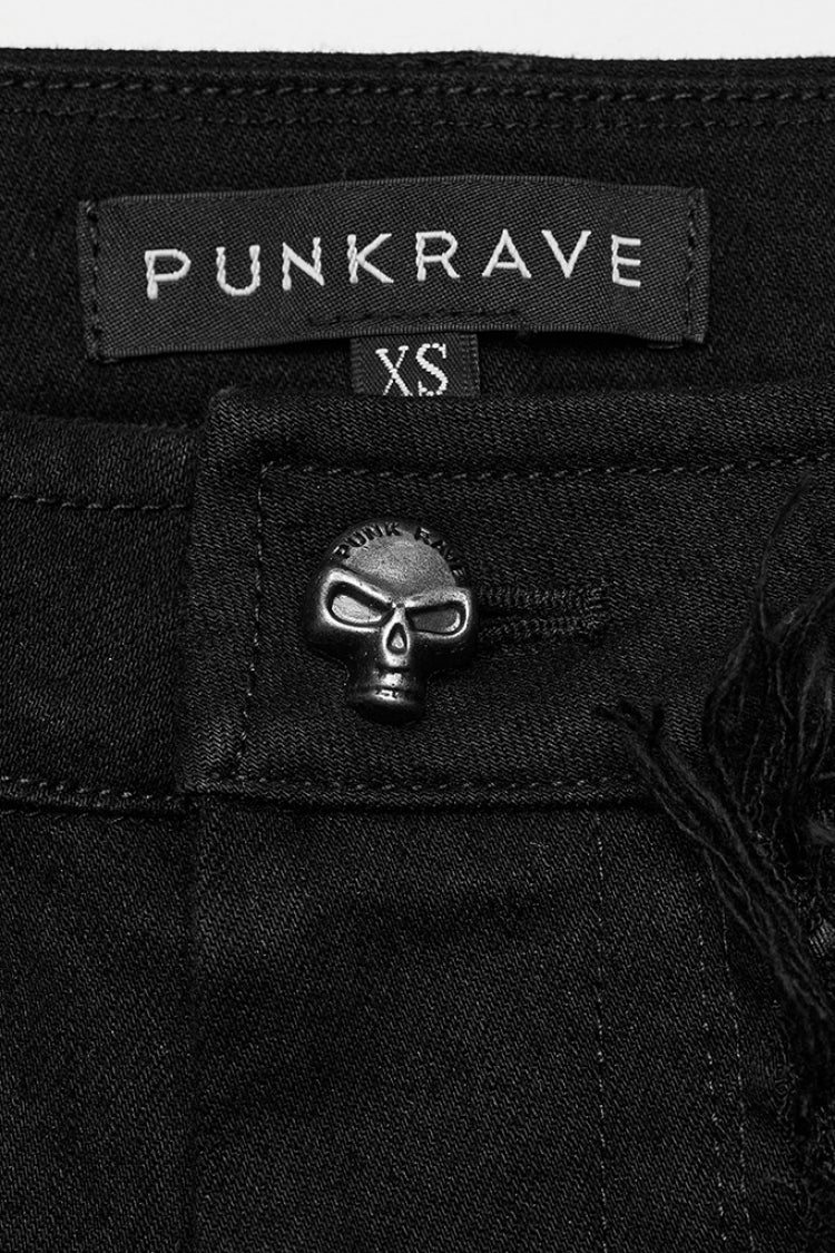 Black Hole Eyes Buckle Unedged Flared Women's Punk Pants - Product - 5