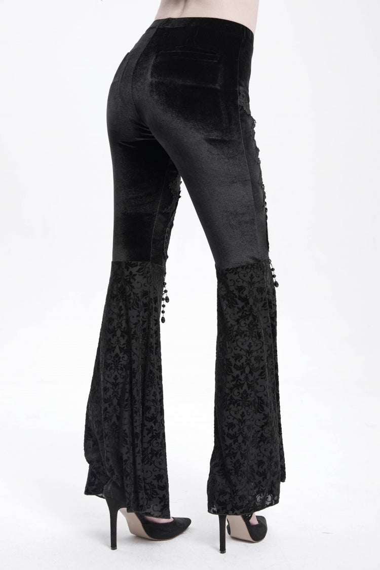 Black Hollow Floral Embroidery Women's Gothic Flared Pants - Product - 4