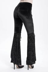 Black Hollow Floral Embroidery Women's Gothic Flared Pants - Product - 4