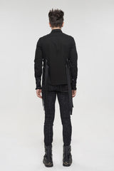 Black Nylon Strap Metal Buckle Decoration Long Sleeve Elasticity Men's Punk Shirt - Product - 6
