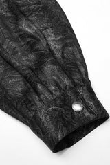 Black/Silver Stand Collar Long Puff Sleeves Print Lace-Up Metal Decoration Mens Gothic Blouse - Product - 8