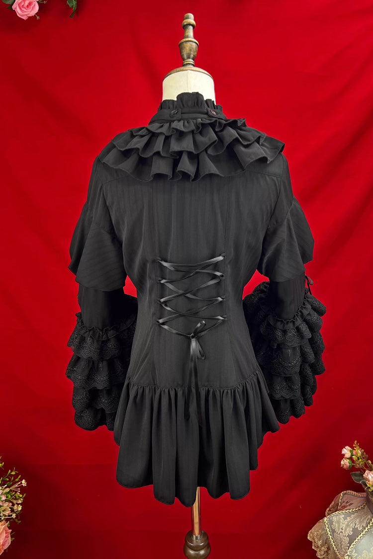 [The Angel of Good and Evil] Long Trumpet Sleeves Multi-Layered Ruffled Lace Classic Elegant Lolita Blouse 4 Colors - Product - 6