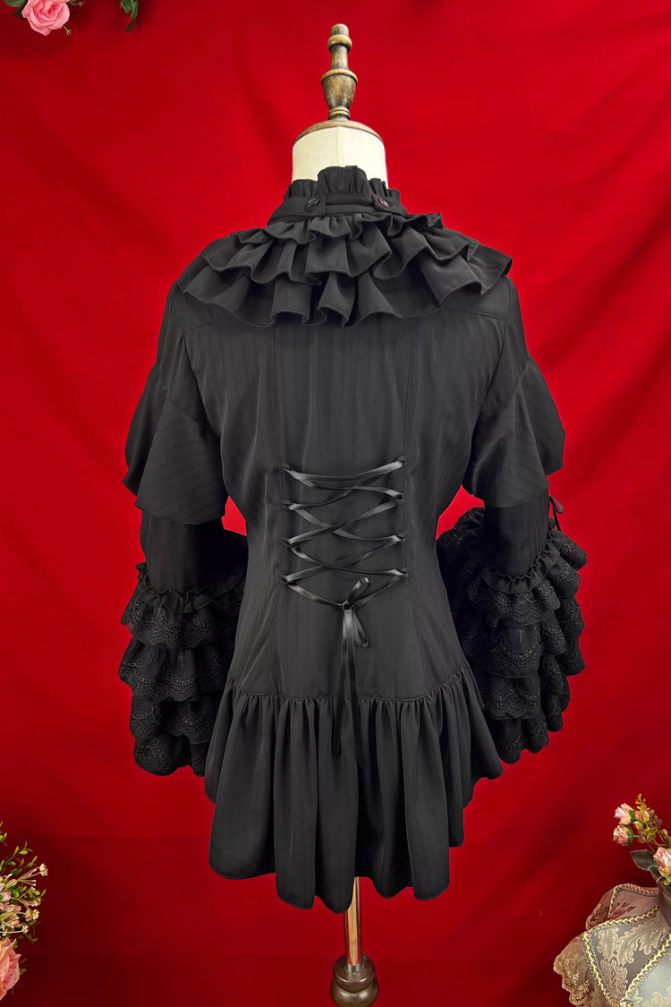 [The Angel of Good and Evil] Long Trumpet Sleeves Multi-Layered Ruffled Lace Classic Elegant Lolita Blouse 4 Colors - Product - 6