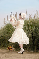 Ivory [Sunflower Diary] Long Sleeves Ruffle Embroidery Bowknot Lace Chiffon Sweet Princess Lolita Dress - Product - 8
