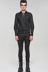 Black Gothic Pattern Decoration Tie Rope Design Knitted Elasticity Pullover Men's Shirt - Product - 12