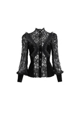 Black Velvet High Neck Lace Fake Bra Design Splicing Three-Dimensional Butterfly Mesh Women's Gothic Shirt - Product - 8