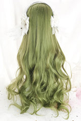 Grass Green Air Bangs Long Curly Classic Lolita Wig - Product - 5