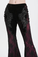Red Floral Embroidery Stitching Lace Women's Gothic Pants - Product - 8
