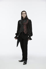 Black V Collar Sleeveless Embroidery Lace Asymmetric Men's Gothic Vest - Product - 9