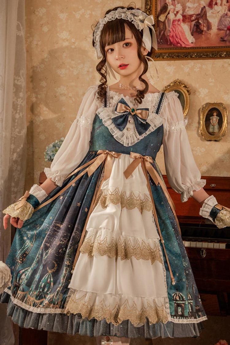 Dark Blue Night Of The Magic Lamp Palace Style Bowknot Classic Lolita Jsk Dress - Product - 2