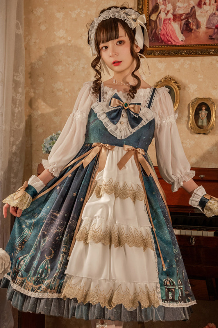 Dark Blue Night Of The Magic Lamp Palace Style Bowknot Classic Lolita Jsk Dress - Product - 2