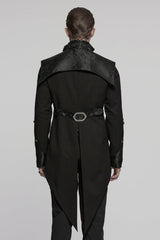 Black Stand Collar Long Sleeves Jacquard Stitching Swallow-tailed Men's Gothic Coat - Product - 3
