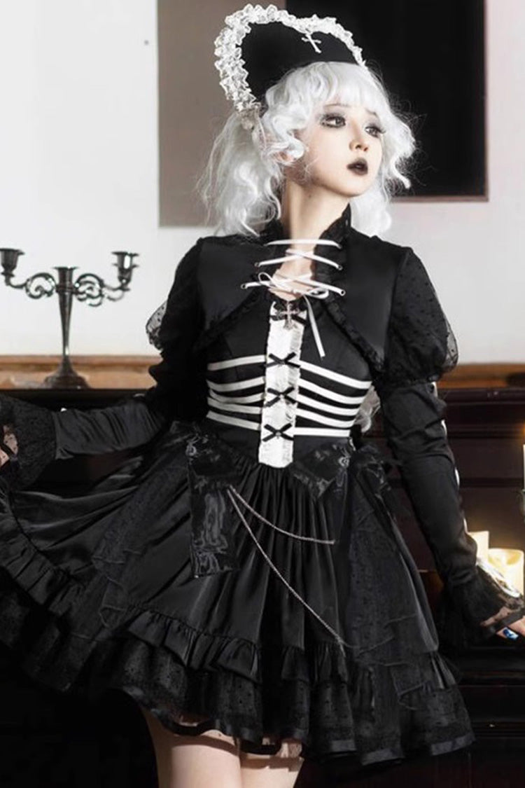 Black Multi-layer Ruffle Gothic Elegant Princess Lolita Jsk Dress - Product - 3
