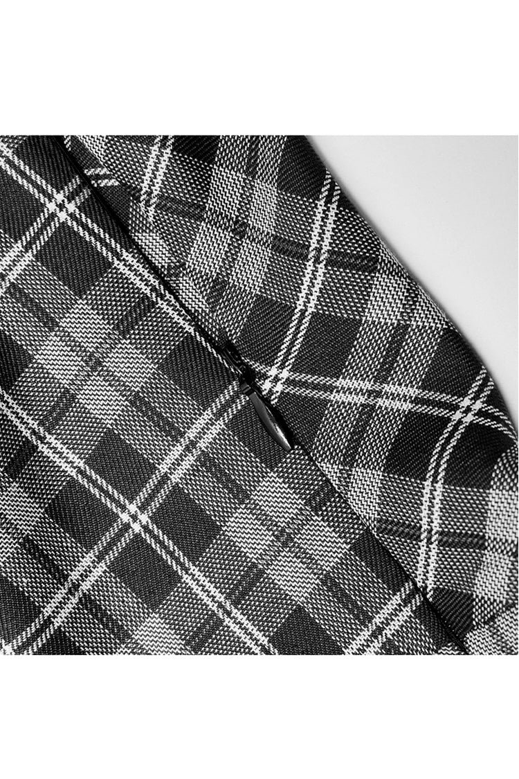 White/Black Plaid Front Chest Bow Decoration Women's Punk Slip Dress - Product - 7