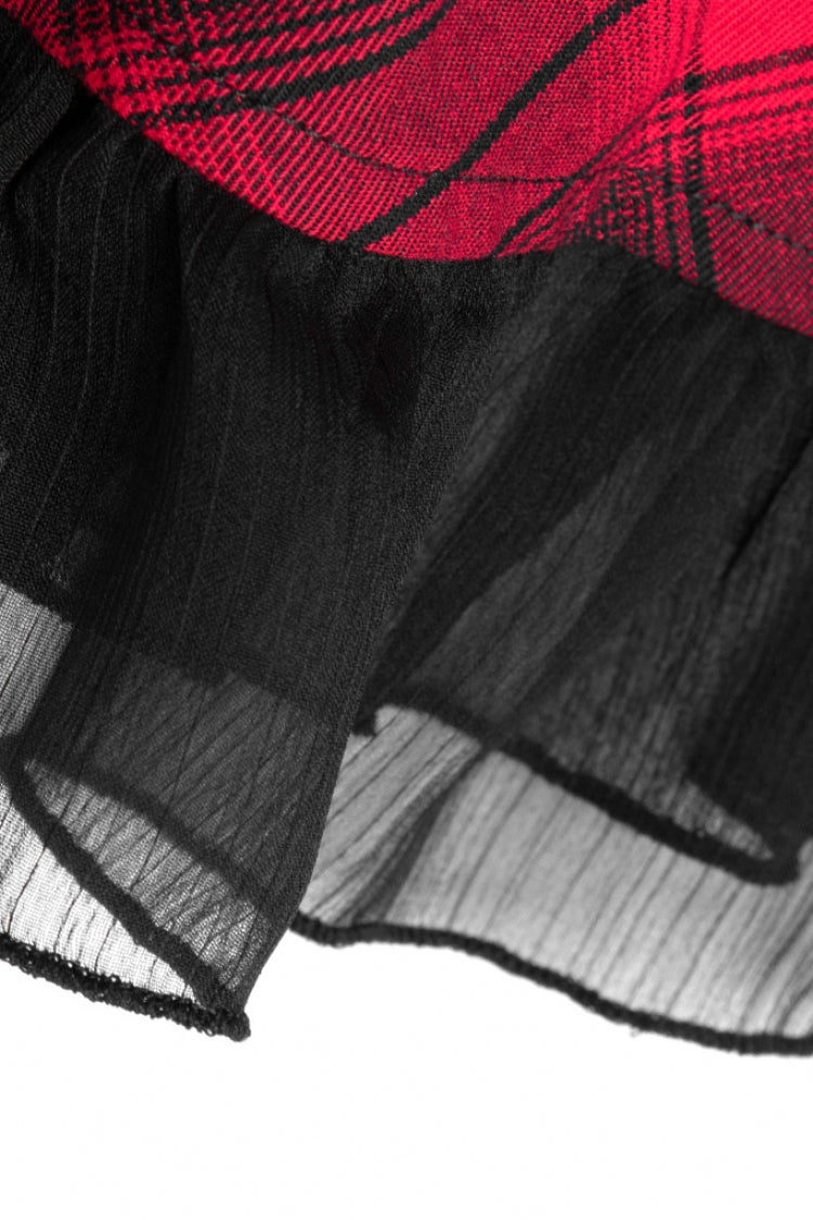 Black/Red Plaid Print Ruffle Lace Women's Punk Dress - Product - 6