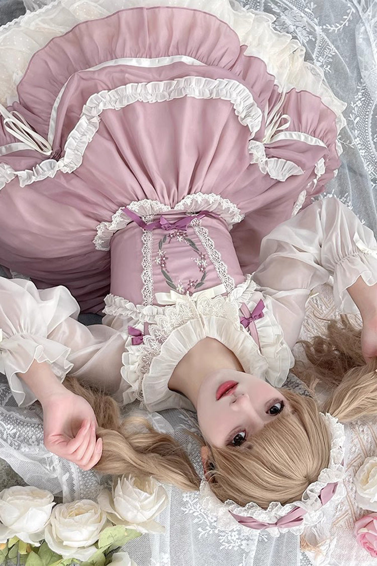 Pink Floating Light Dance Multi-layer Ruffle Embroidery Bowknot Lace Sweet Lolita Jsk Dress - Product - 5